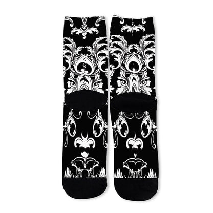 Black And White Damask Pattern Print Long Socks