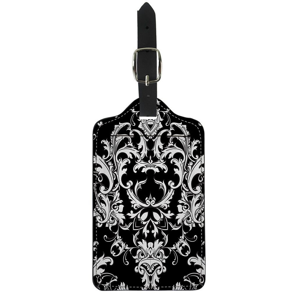 Black And White Damask Pattern Print Luggage Tag