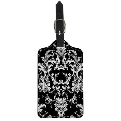 Black And White Damask Pattern Print Luggage Tag