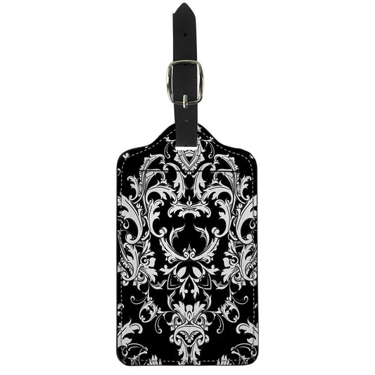 Black And White Damask Pattern Print Luggage Tag