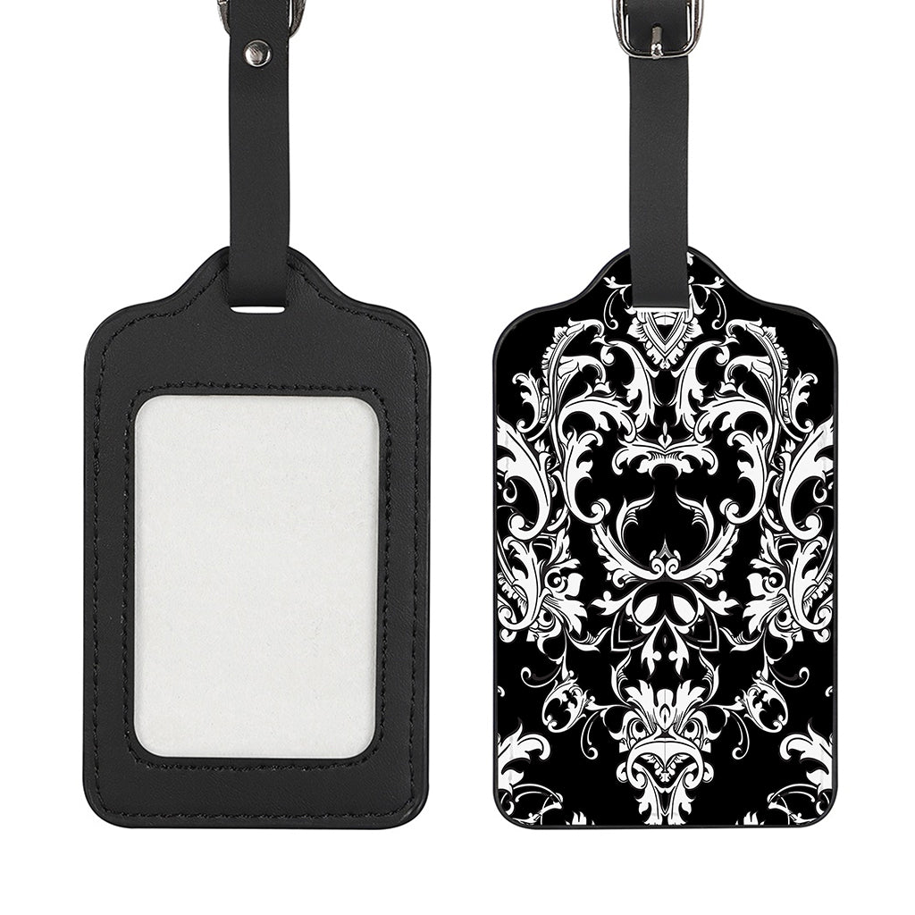 Black And White Damask Pattern Print Luggage Tag