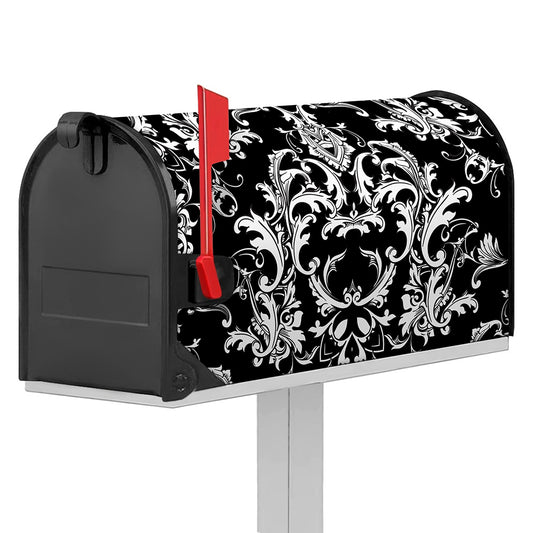 Black And White Damask Pattern Print Mailbox Cover