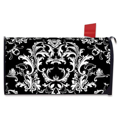 Black And White Damask Pattern Print Mailbox Cover