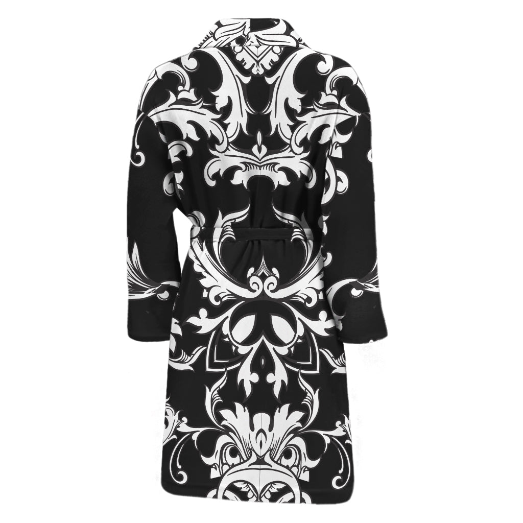 Black And White Damask Pattern Print Men's Bathrobe