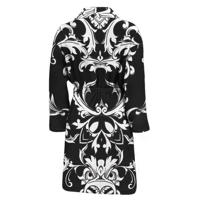 Black And White Damask Pattern Print Men's Bathrobe