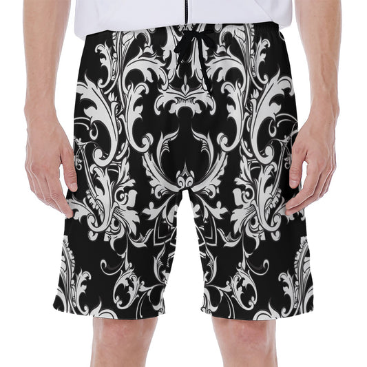 Black And White Damask Pattern Print Men's Beach Shorts