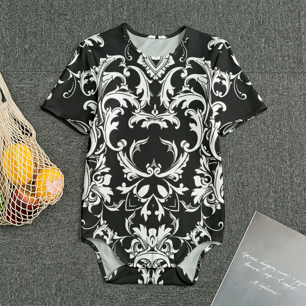 Black And White Damask Pattern Print Men's Bodysuit