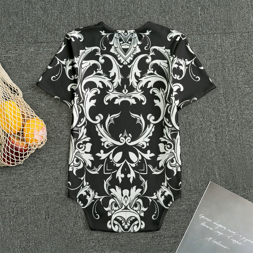 Black And White Damask Pattern Print Men's Bodysuit