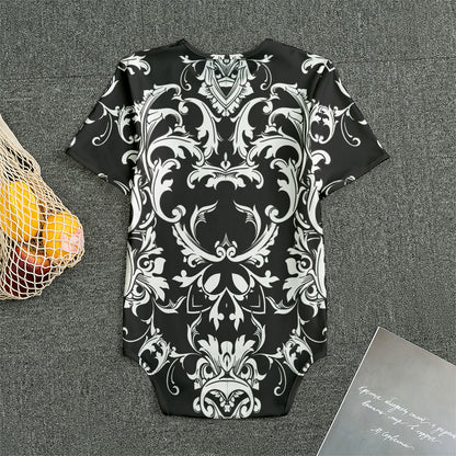 Black And White Damask Pattern Print Men's Bodysuit