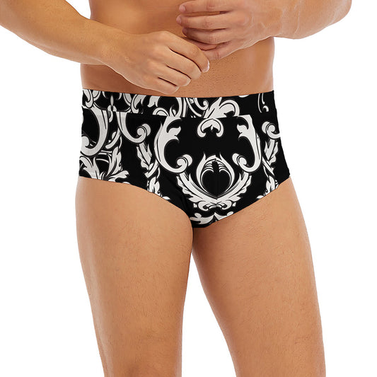 Black And White Damask Pattern Print Men's Briefs