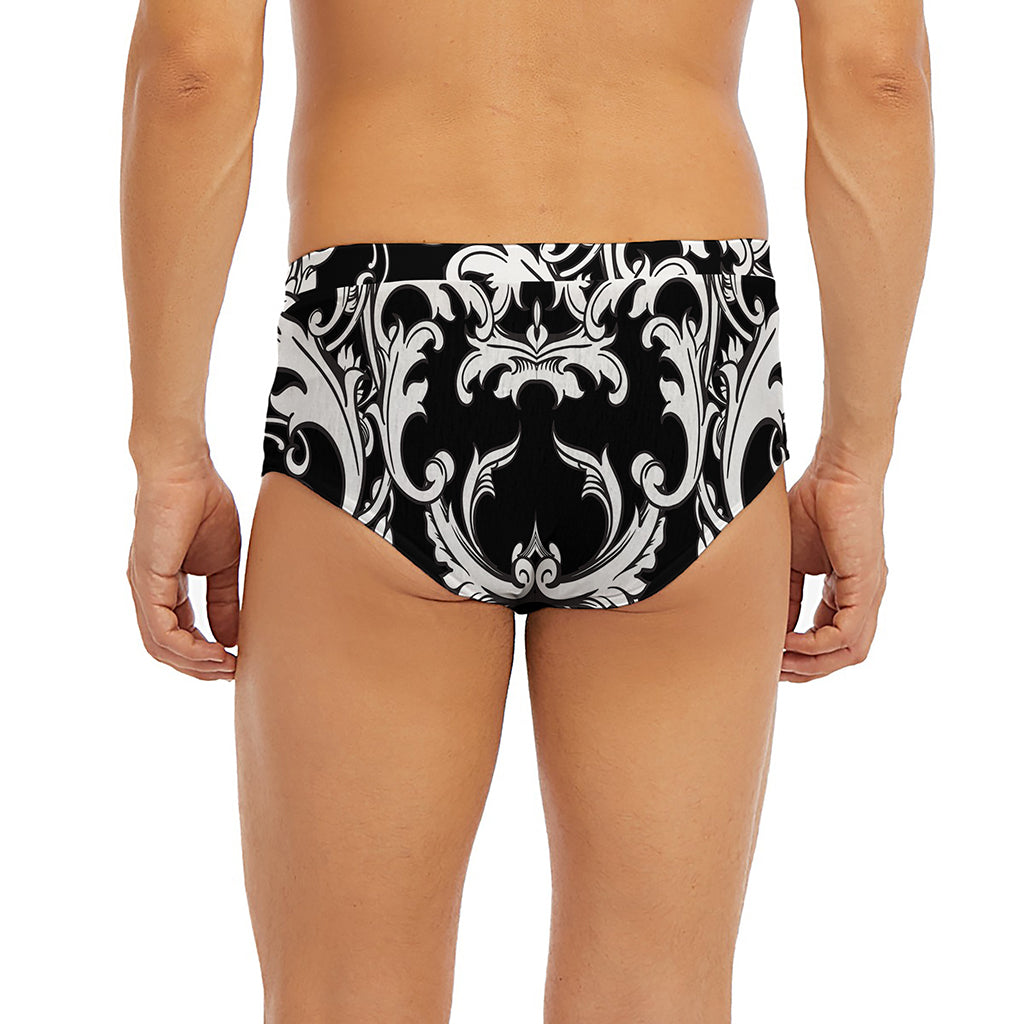 Black And White Damask Pattern Print Men's Briefs