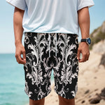 Black And White Damask Pattern Print Men's Cargo Shorts