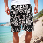 Black And White Damask Pattern Print Men's Cargo Shorts