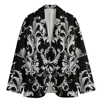 Black And White Damask Pattern Print Men's Cotton Blazer