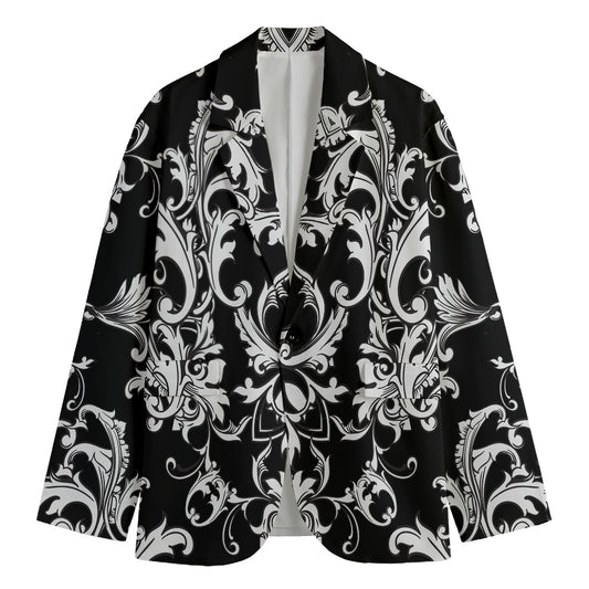Black And White Damask Pattern Print Men's Cotton Blazer