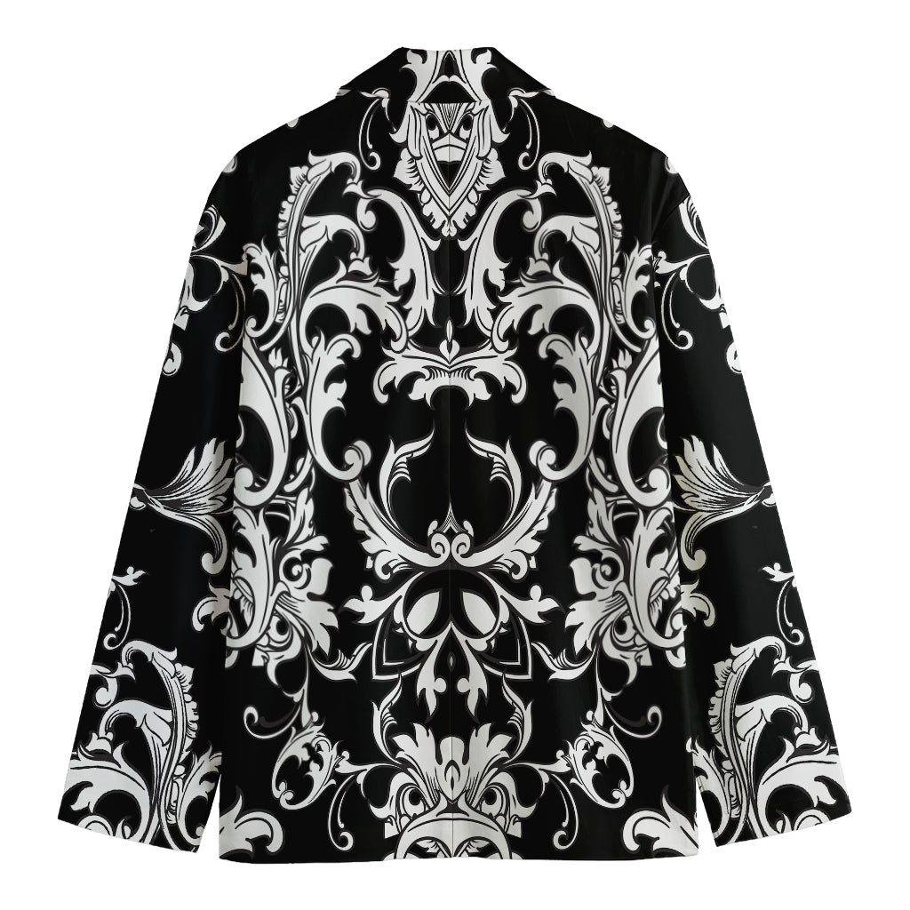 Black And White Damask Pattern Print Men's Cotton Blazer