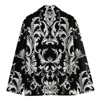 Black And White Damask Pattern Print Men's Cotton Blazer