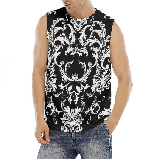 Black And White Damask Pattern Print Men's Fitness Tank Top