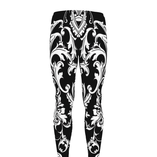 Black And White Damask Pattern Print Men's leggings