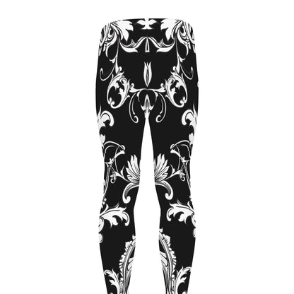 Black And White Damask Pattern Print Men's leggings