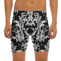 Black And White Damask Pattern Print Men's Long Boxer Briefs