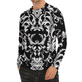 Black And White Damask Pattern Print Men's Long Sleeve Rash Guard