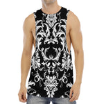 Black And White Damask Pattern Print Men's Muscle Tank Top