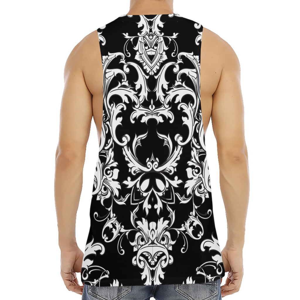 Black And White Damask Pattern Print Men's Muscle Tank Top