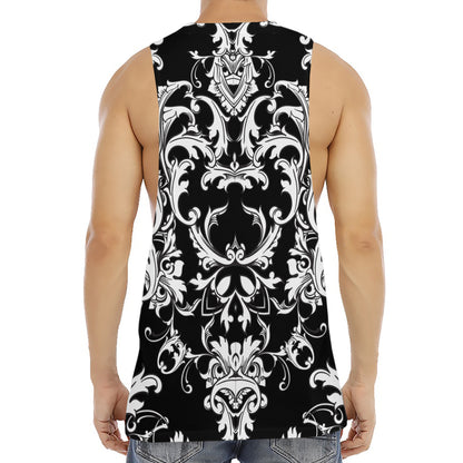 Black And White Damask Pattern Print Men's Muscle Tank Top