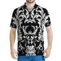 Black And White Damask Pattern Print Men's Polo Shirt