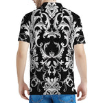 Black And White Damask Pattern Print Men's Polo Shirt