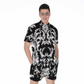 Black And White Damask Pattern Print Men's Romper