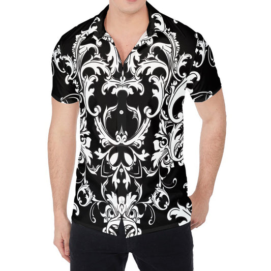 Black And White Damask Pattern Print Men's Shirt