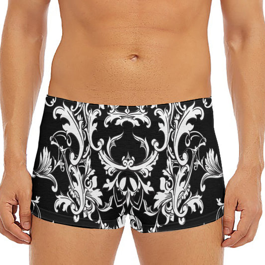 Black And White Damask Pattern Print Men's Short Boxer Briefs