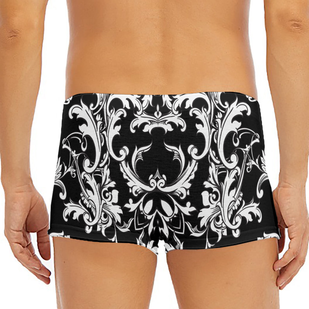 Black And White Damask Pattern Print Men's Short Boxer Briefs