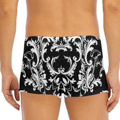 Black And White Damask Pattern Print Men's Short Boxer Briefs