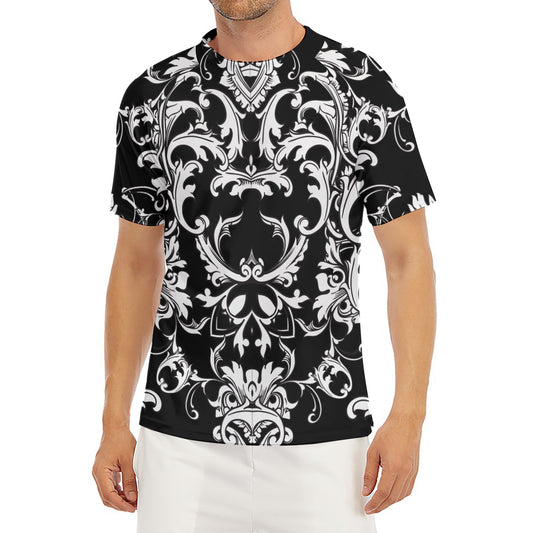 Black And White Damask Pattern Print Men's Short Sleeve Rash Guard