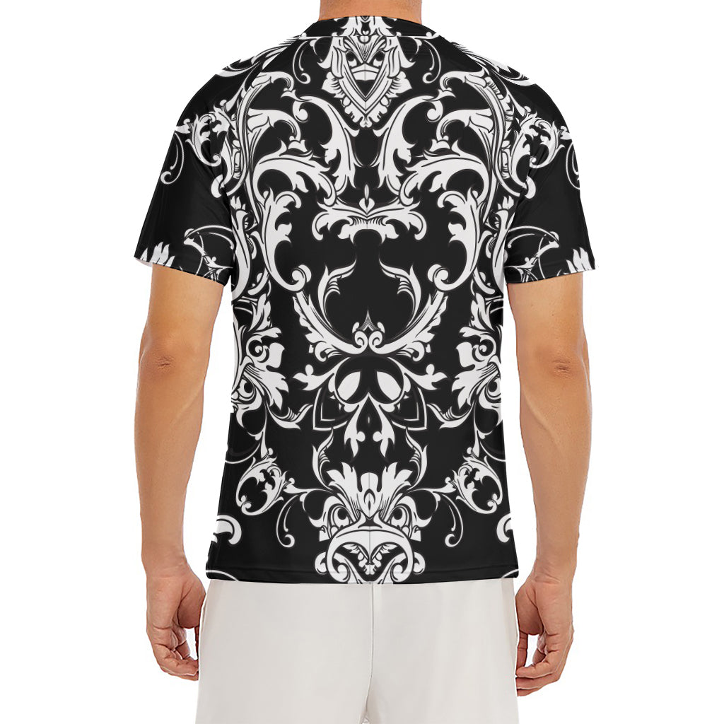Black And White Damask Pattern Print Men's Short Sleeve Rash Guard