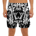 Black And White Damask Pattern Print Men's Split Running Shorts