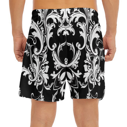 Black And White Damask Pattern Print Men's Split Running Shorts
