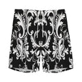 Black And White Damask Pattern Print Men's Athletic Shorts
