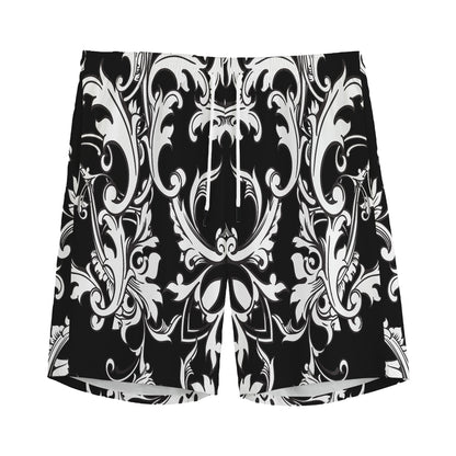 Black And White Damask Pattern Print Men's Sports Shorts
