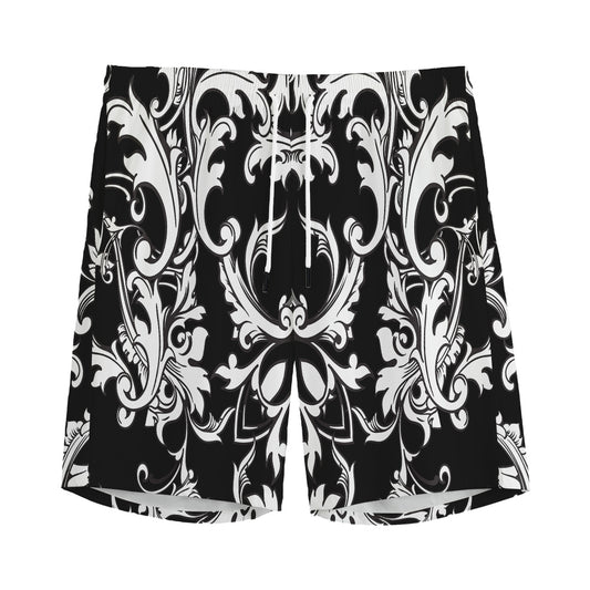 Black And White Damask Pattern Print Men's Sports Shorts