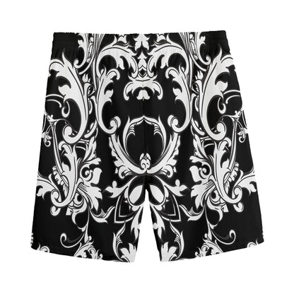 Black And White Damask Pattern Print Men's Sports Shorts