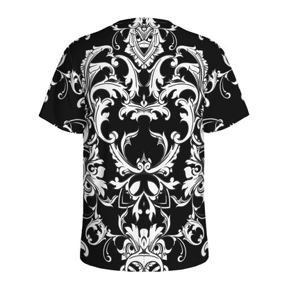 Black And White Damask Pattern Print Men's Sports T-Shirt