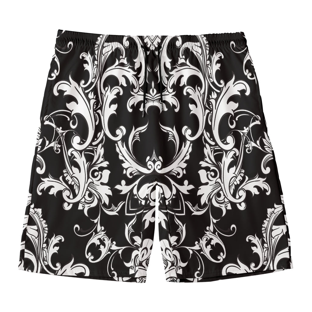 Black And White Damask Pattern Print Men's Swim Trunks