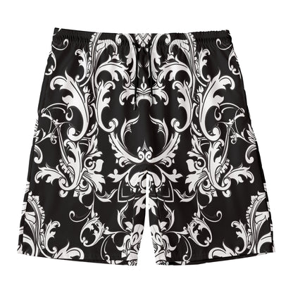 Black And White Damask Pattern Print Men's Swim Trunks