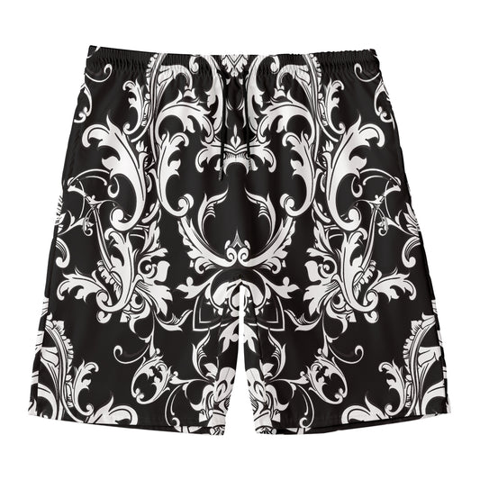 Black And White Damask Pattern Print Men's Swim Trunks