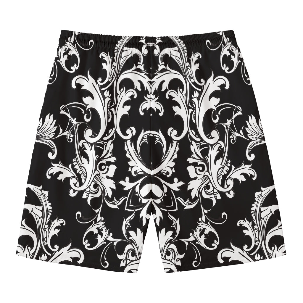 Black And White Damask Pattern Print Men's Swim Trunks