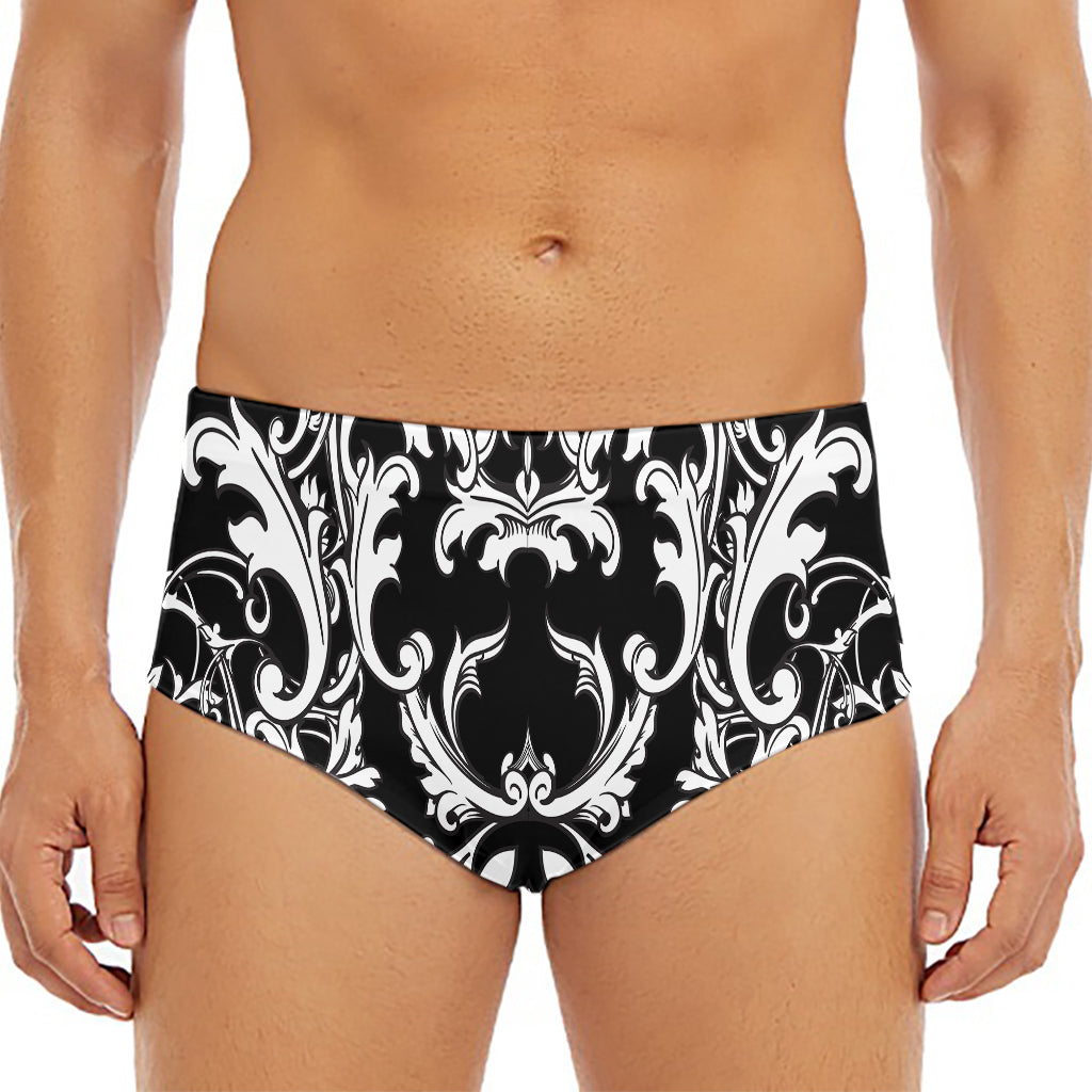 Black And White Damask Pattern Print Men's Triangle Swim Briefs